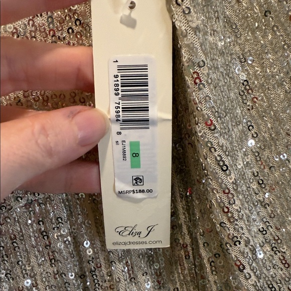 NWT Eliza J Silver Sequin Balloon Sleeve Skater Dress Size 8 New Years Party - Picture 8 of 15